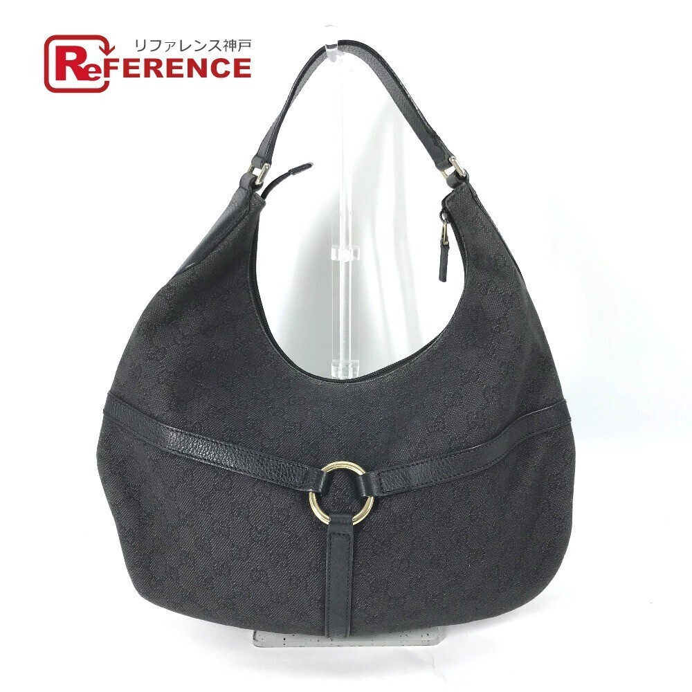 GUCCI GG Denim Bag Shoulder Leather Canvas Black